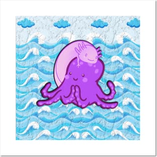 funny octopus swims in water Posters and Art